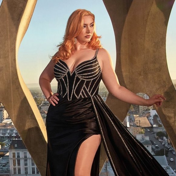 NEW FLOOR LENGTH SLEEVELESS SHEATH DRESS EMBROIDERED WITH RHINESTONES CDS440C - Picture 4 of 9